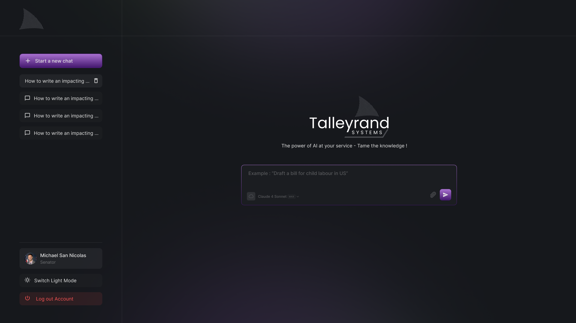 TalleyrandAI conversational drafting interface